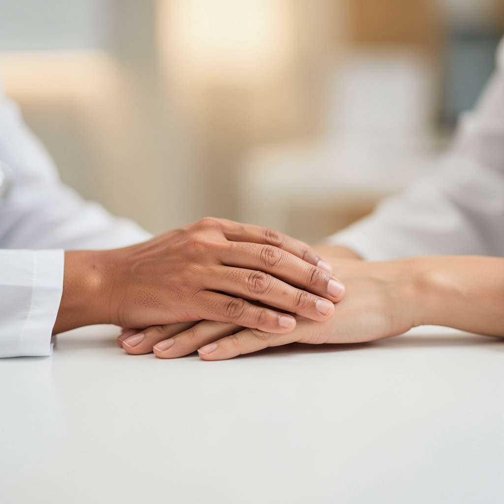 Dr. Adrienne M. Kelly, MD San Diego - a compassionate doctor and patient discussing care in a warm, professional office setting